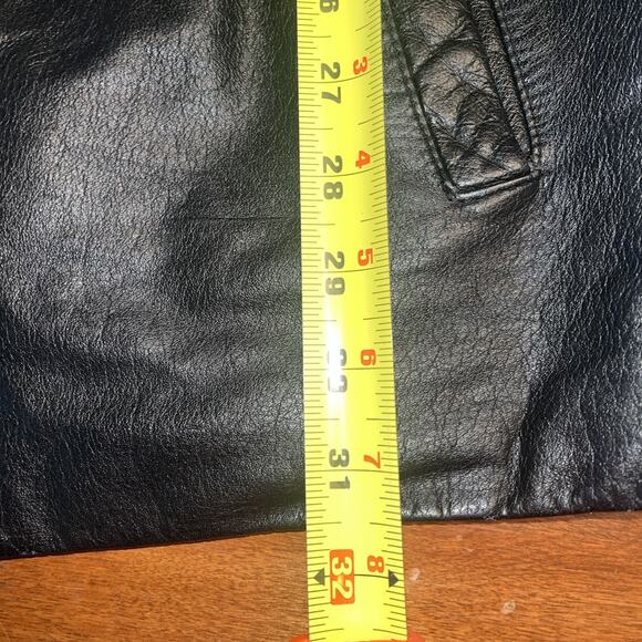 90s Wilson Black Leather Coat Belted Leather Drawstring Jacket with Hood Large - Picture 4 of 6